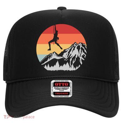 Climbing Mountain Climber Hiking Climb Funny Gift High Crown Mesh Back Trucker Hat