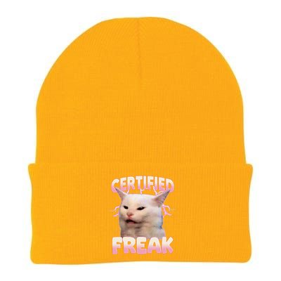 Cat Meme Certified Freak Eat Cement Cursed Cat Funny Knit Cap Winter Beanie