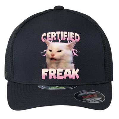 Cat Meme Certified Freak Eat Cement Cursed Cat Funny Flexfit Unipanel Trucker Cap