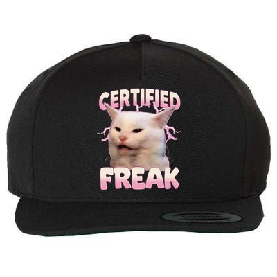 Cat Meme Certified Freak Eat Cement Cursed Cat Funny Wool Snapback Cap