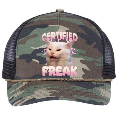 Cat Meme Certified Freak Eat Cement Cursed Cat Funny Retro Rope Trucker Hat Cap