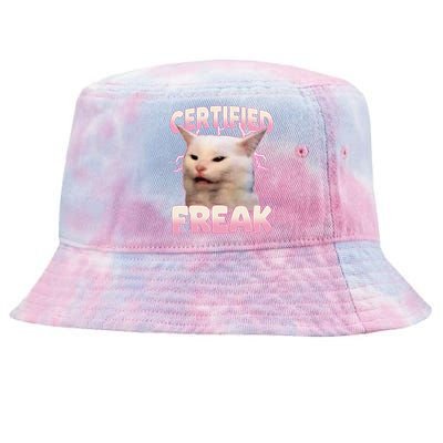 Cat Meme Certified Freak Eat Cement Cursed Cat Funny Tie-Dyed Bucket Hat