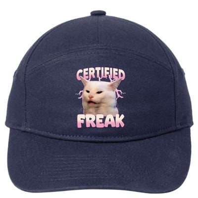 Cat Meme Certified Freak Eat Cement Cursed Cat Funny 7-Panel Snapback Hat