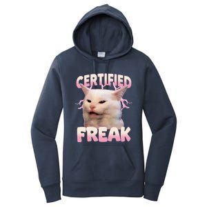 Cat Meme Certified Freak Eat Cement Cursed Cat Funny Women's Pullover Hoodie