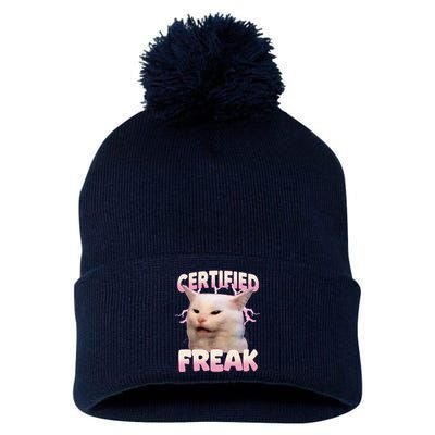 Cat Meme Certified Freak Eat Cement Cursed Cat Funny Pom Pom 12in Knit Beanie