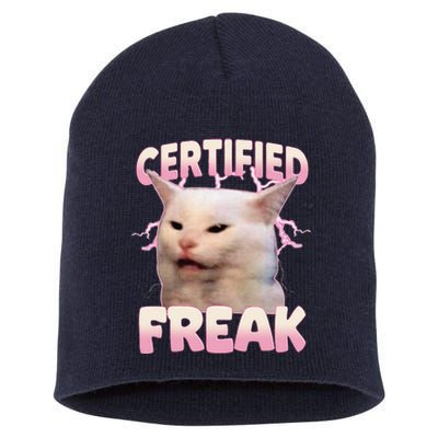 Cat Meme Certified Freak Eat Cement Cursed Cat Funny Short Acrylic Beanie