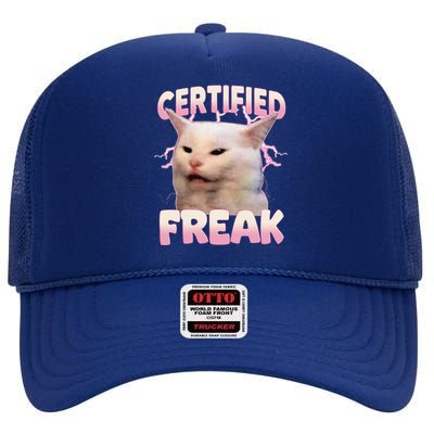 Cat Meme Certified Freak Eat Cement Cursed Cat Funny High Crown Mesh Back Trucker Hat