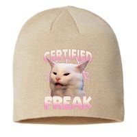 Cat Meme Certified Freak Eat Cement Cursed Cat Funny Sustainable Beanie