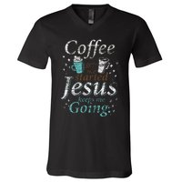 Coffee Morning Christian Gift Idea Jesus V-Neck T-Shirt