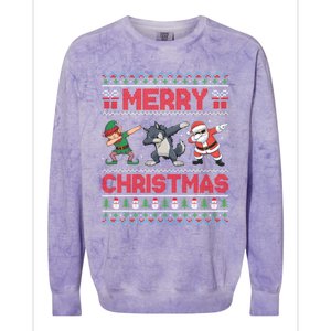 Cute Merry Christmas Gift Dabbing Santa Elf Wolf Colorblast Crewneck Sweatshirt