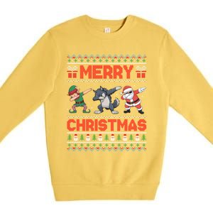 Cute Merry Christmas Gift Dabbing Santa Elf Wolf Premium Crewneck Sweatshirt