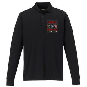 Cute Merry Christmas Gift Dabbing Santa Elf Wolf Performance Long Sleeve Polo