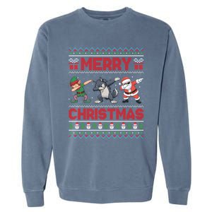 Cute Merry Christmas Gift Dabbing Santa Elf Wolf Garment-Dyed Sweatshirt