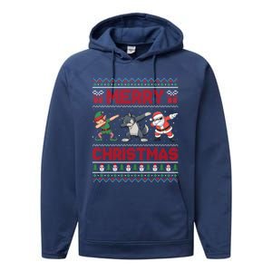 Cute Merry Christmas Gift Dabbing Santa Elf Wolf Performance Fleece Hoodie