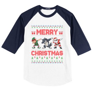 Cute Merry Christmas Gift Dabbing Santa Elf Wolf Baseball Sleeve Shirt