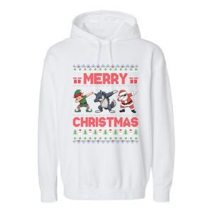 Cute Merry Christmas Gift Dabbing Santa Elf Wolf Garment-Dyed Fleece Hoodie