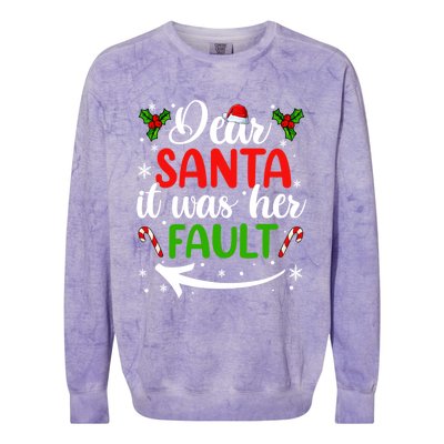 Couple Matching Christmas Gift Dear Santa It Was Her Fault Gift Colorblast Crewneck Sweatshirt