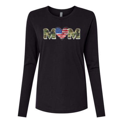 Cute Military Camouflage Mom American USA Flag Heart Womens Cotton Relaxed Long Sleeve T-Shirt