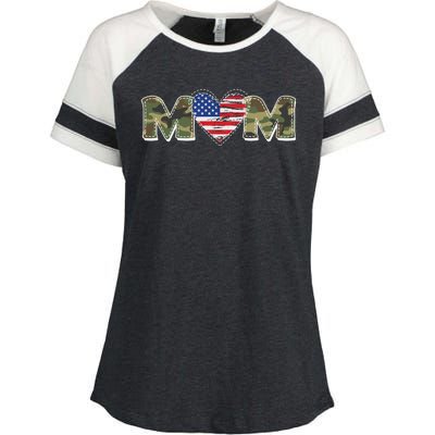 Cute Military Camouflage Mom American USA Flag Heart Enza Ladies Jersey Colorblock Tee