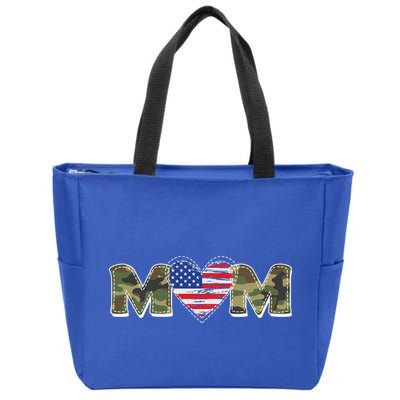 Cute Military Camouflage Mom American USA Flag Heart Zip Tote Bag