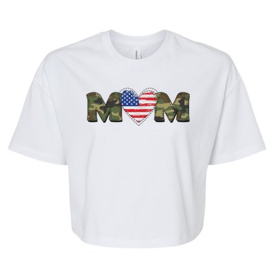 Cute Military Camouflage Mom American USA Flag Heart Bella+Canvas Jersey Crop Tee