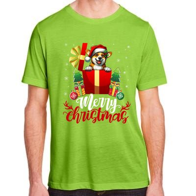 Corgi Merry Christmas Funny Gift Box Tree Santa Hat Snowflakes Cute Gift Adult ChromaSoft Performance T-Shirt