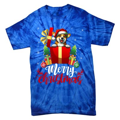 Corgi Merry Christmas Funny Gift Box Tree Santa Hat Snowflakes Cute Gift Tie-Dye T-Shirt