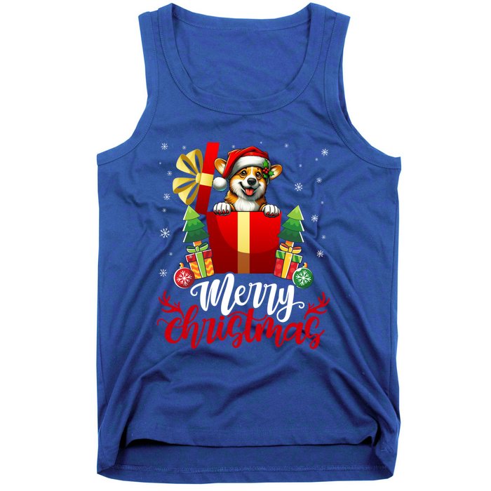 Corgi Merry Christmas Funny Gift Box Tree Santa Hat Snowflakes Cute Gift Tank Top