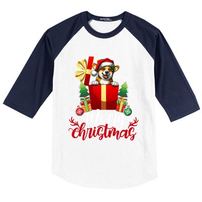 Corgi Merry Christmas Funny Gift Box Tree Santa Hat Snowflakes Cute Gift Baseball Sleeve Shirt