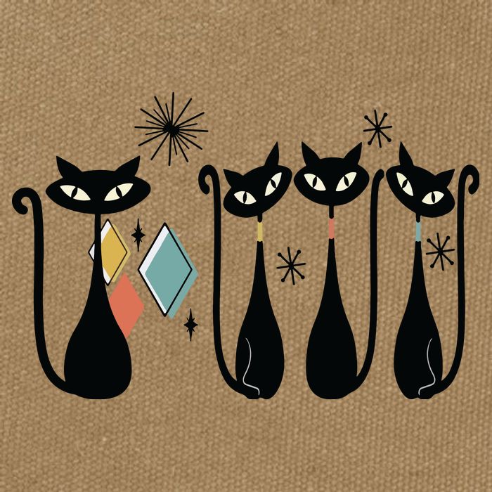 Cat Mid Century Cats 50s Cats Atomic Cats Cotton Canvas Backpack