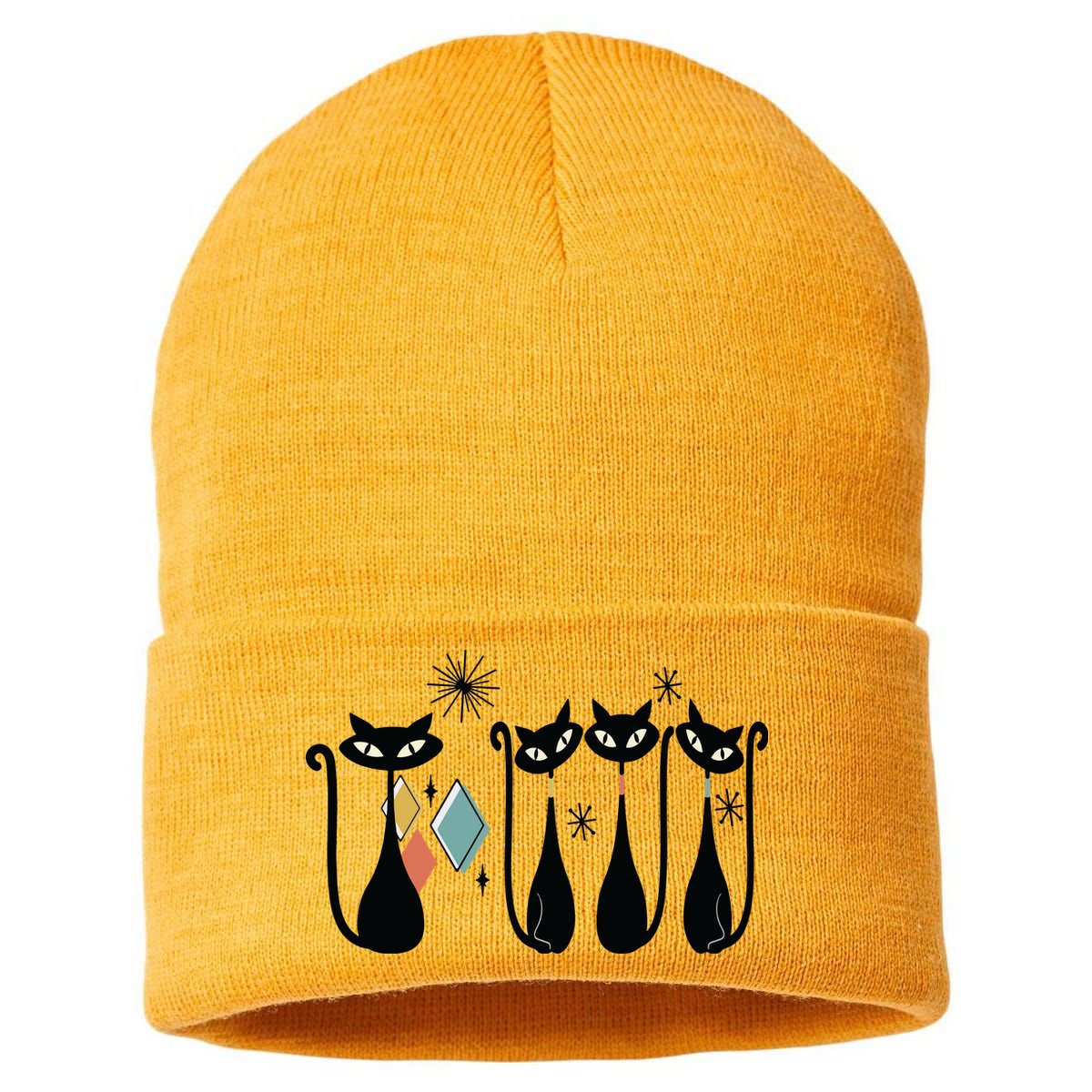 Cat Mid Century Cats 50s Cats Atomic Cats Sustainable Knit Beanie