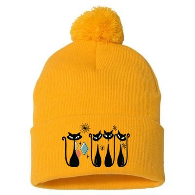 Cat Mid Century Cats 50s Cats Atomic Cats Pom Pom 12in Knit Beanie