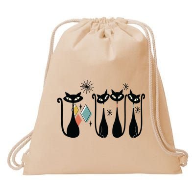 Cat Mid Century Cats 50s Cats Atomic Cats Drawstring Bag