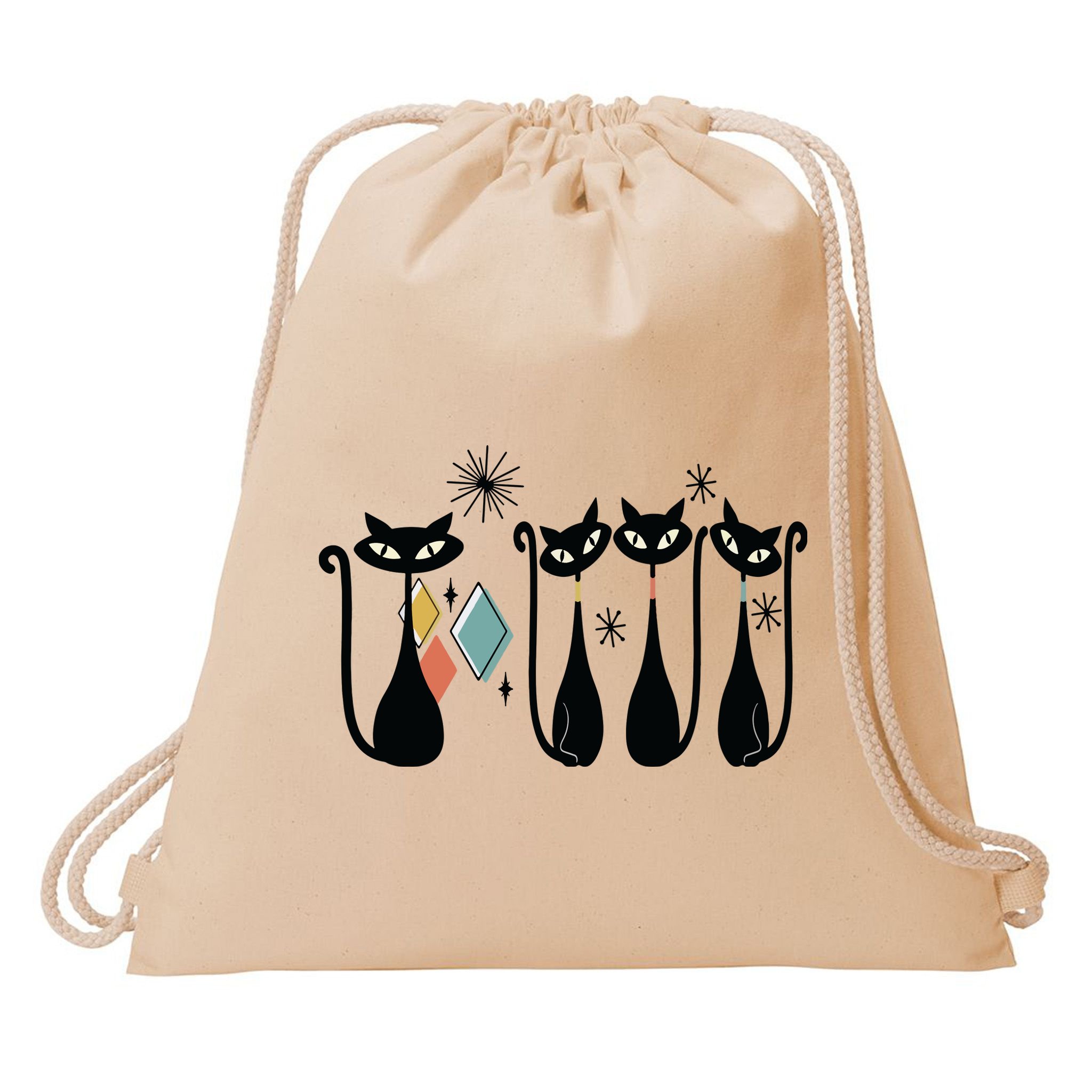 Cat Mid Century Cats 50s Cats Atomic Cats Drawstring Bag