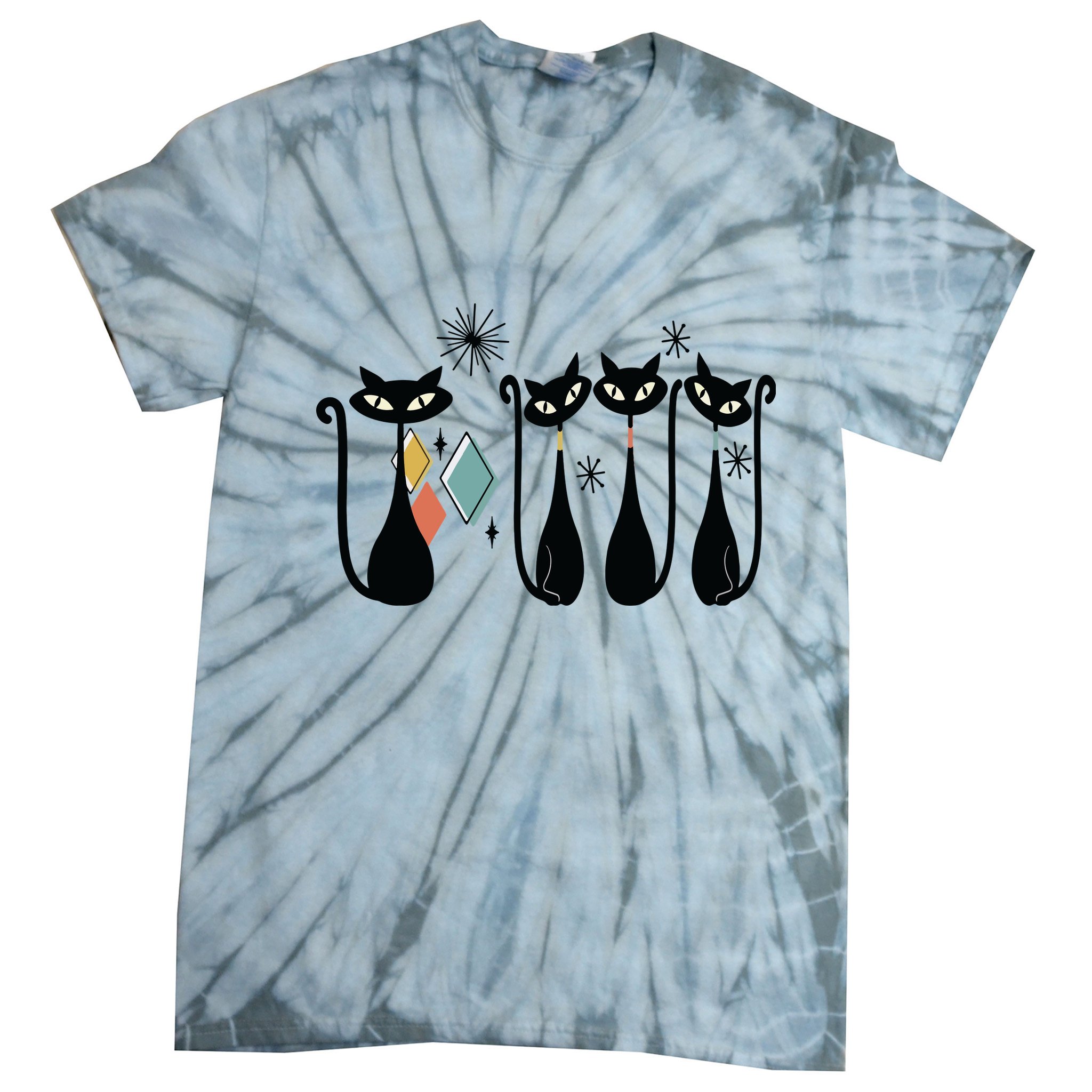 Cat Mid Century Cats 50s Cats Atomic Cats Tie-Dye T-Shirt