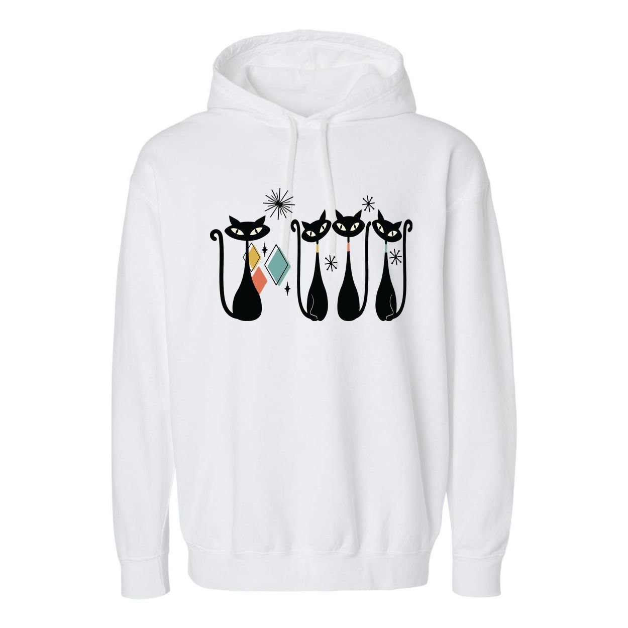 Cat Mid Century Cats 50s Cats Atomic Cats Garment-Dyed Fleece Hoodie