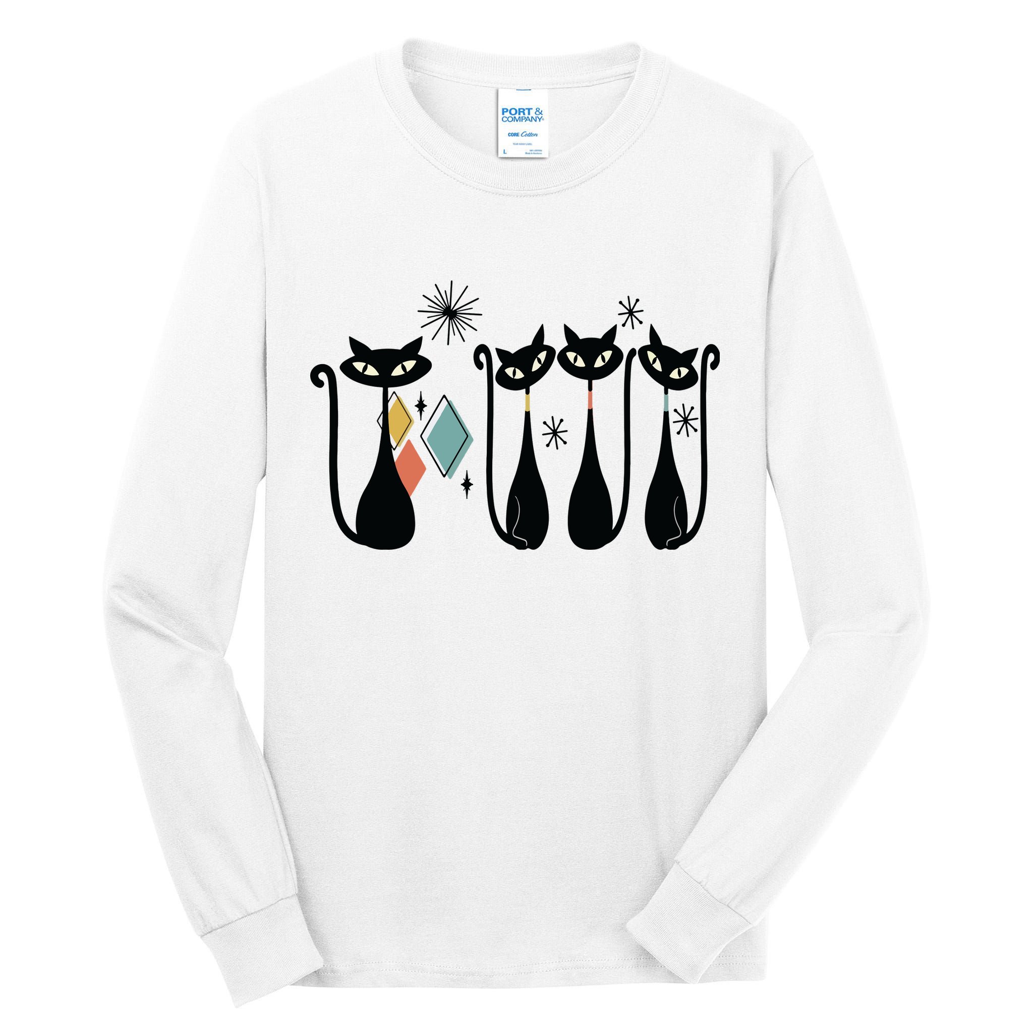 Cat Mid Century Cats 50s Cats Atomic Cats Tall Long Sleeve T-Shirt