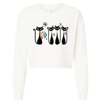 Cat Mid Century Cats 50s Cats Atomic Cats Cropped Pullover Crew