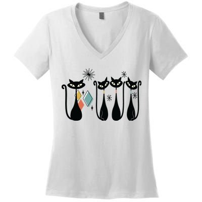 Cat Mid Century Cats 50s Cats Atomic Cats Women's V-Neck T-Shirt