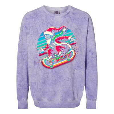 Cool Merry Christmas Santa Skeleton Skateboarding Skater Gift Colorblast Crewneck Sweatshirt