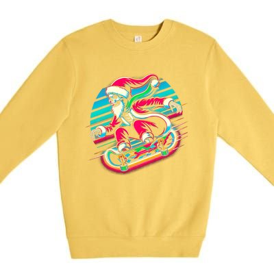 Cool Merry Christmas Santa Skeleton Skateboarding Skater Gift Premium Crewneck Sweatshirt