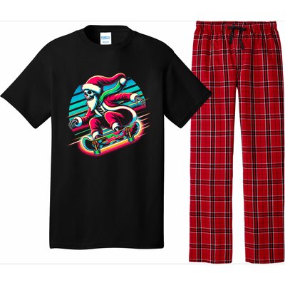 Cool Merry Christmas Santa Skeleton Skateboarding Skater Gift Pajama Set