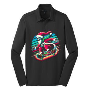 Cool Merry Christmas Santa Skeleton Skateboarding Skater Gift Silk Touch Performance Long Sleeve Polo