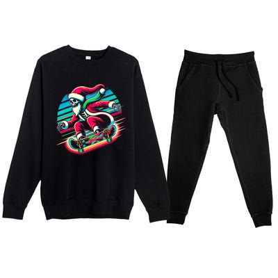 Cool Merry Christmas Santa Skeleton Skateboarding Skater Gift Premium Crewneck Sweatsuit Set