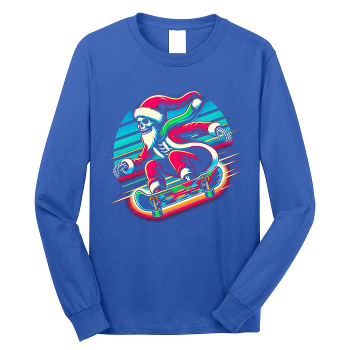 Cool Merry Christmas Santa Skeleton Skateboarding Skater Gift Long Sleeve Shirt