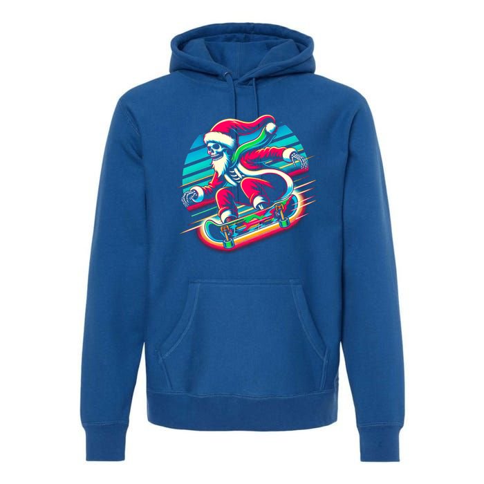 Cool Merry Christmas Santa Skeleton Skateboarding Skater Gift Premium Hoodie