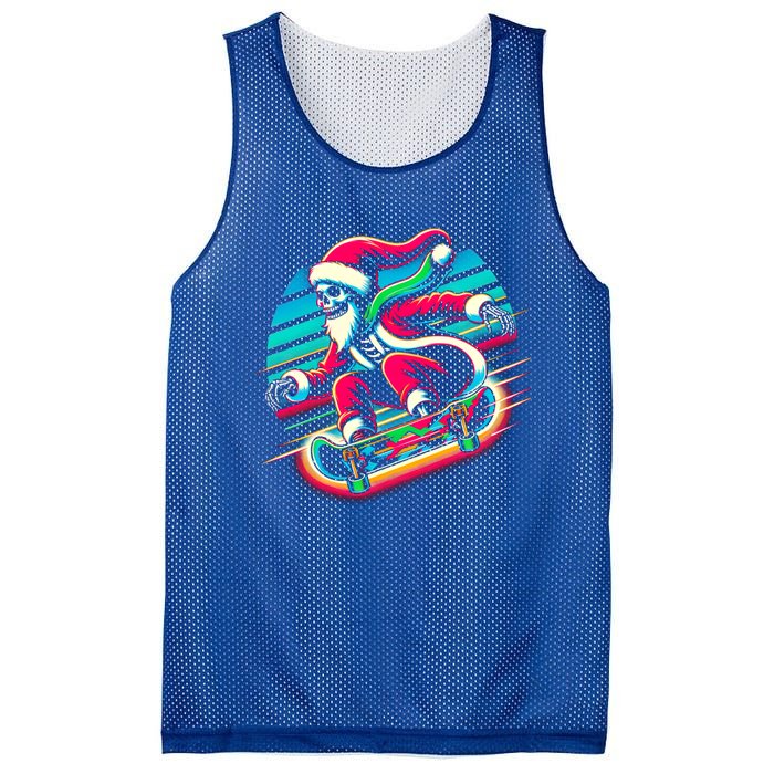 Cool Merry Christmas Santa Skeleton Skateboarding Skater Gift Mesh Reversible Basketball Jersey Tank