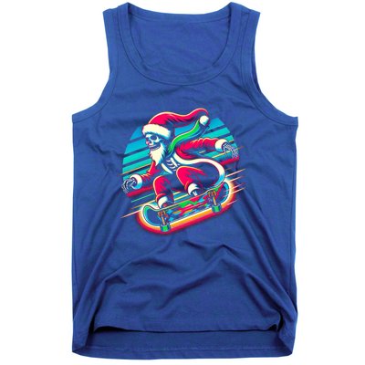 Cool Merry Christmas Santa Skeleton Skateboarding Skater Gift Tank Top