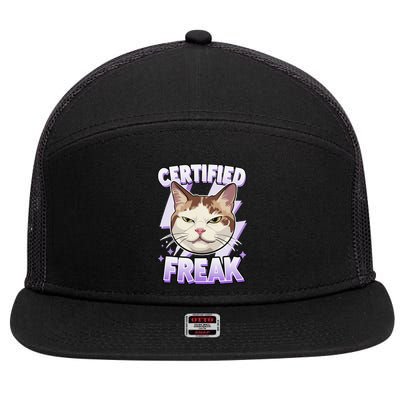 Cat Meme Certified Freak Eat Cement Cursed Cat Funny 7 Panel Mesh Trucker Snapback Hat