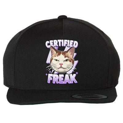 Cat Meme Certified Freak Eat Cement Cursed Cat Funny Wool Snapback Cap